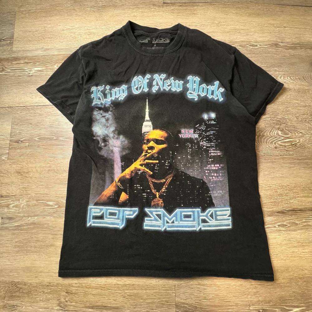 Pop Smoke T-Shirt Mens Medium Black King Of New York Graphic Rap Tee Hip Hop